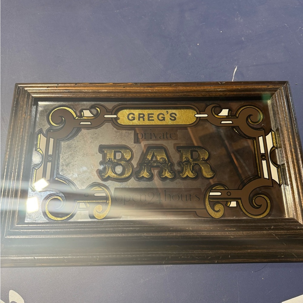 Custom Greg’s Bar Sign with Gold Accents